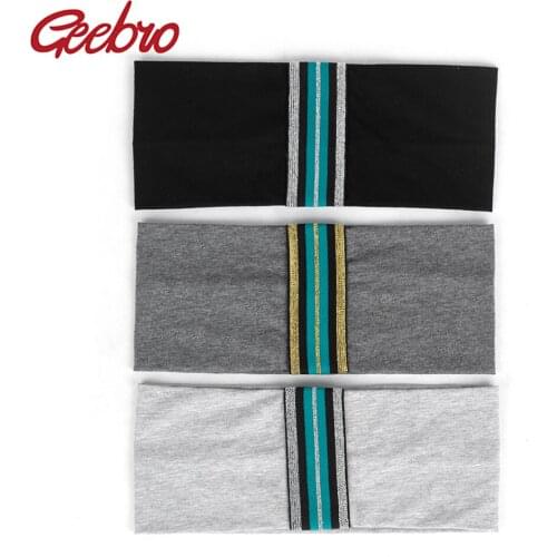 Geebro Casual Woman Gold Silver Ribbon Cotton Headbands Summer Solid Color Thin Ribbed Headwear Sport Hair Bands Accessories