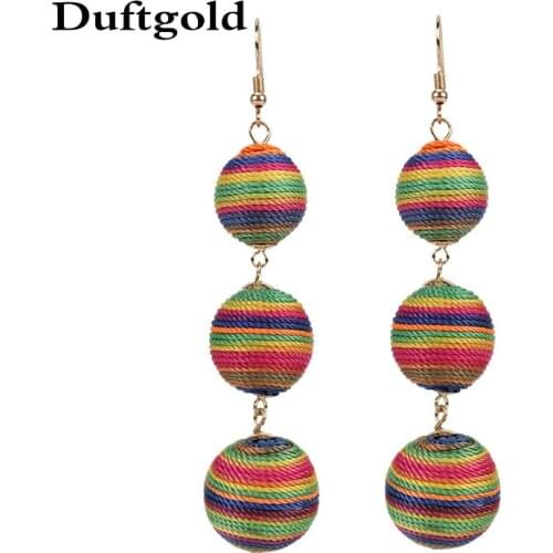 Colorful Ball Round Dangle Bohemian Earrings Jewelry For Women Drop Statement Long Tassel Ethnic Earring Femme Jewelry Duftgold