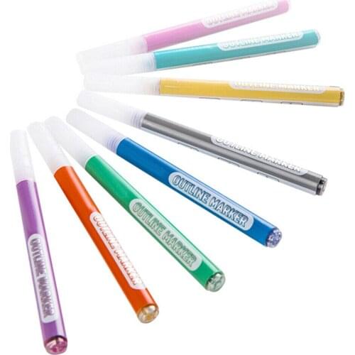8 Color Double Line Outline Highlighter Marker Pen for Drawing Painting Scrap Book Card DIY Diary Art Markers School Stationery
