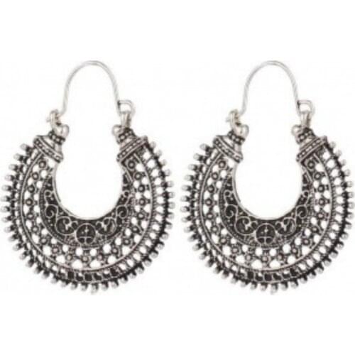 Fashion Jewelry Vintage Cutout Semicircle Pendant Earrings Ethnic Style Beach Hook Big Earrings Cubic Zirconia Bohemian Earrings