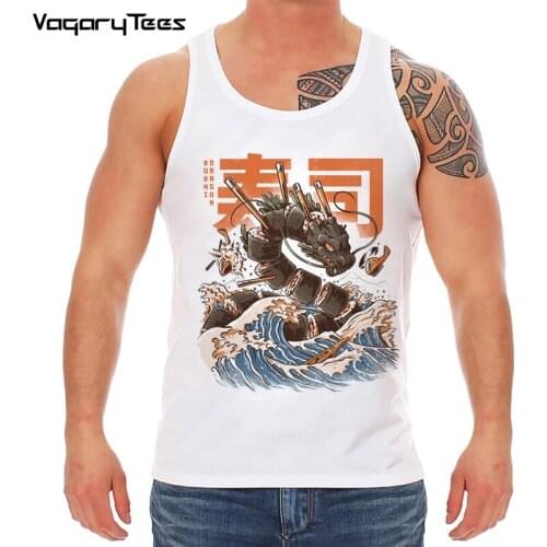 VagaryTees 2020 Men Tank top Dragon Sushi Design Digital Printing Funny food Unisex Casual Summer Top Homme