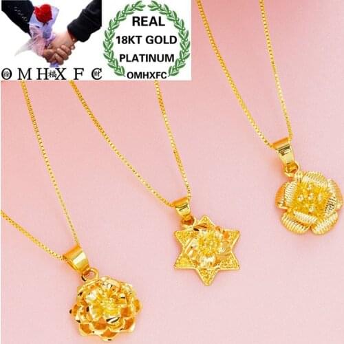 OMHXFC Wholesale European Fashion Woman Girl Party Birthday Wedding Gift Vintage Rose Flower 18KT Real Gold Charm Pendant PN60