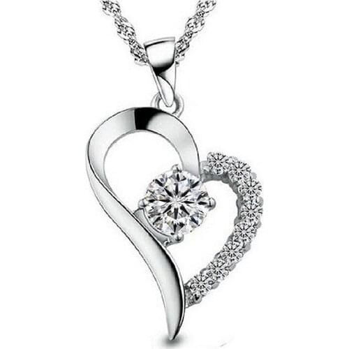 New Fashion Heart Pendant Necklace For Women Crystal Necklaces & Pendants Silver color Jewelry Charms Jewellery Wholesale