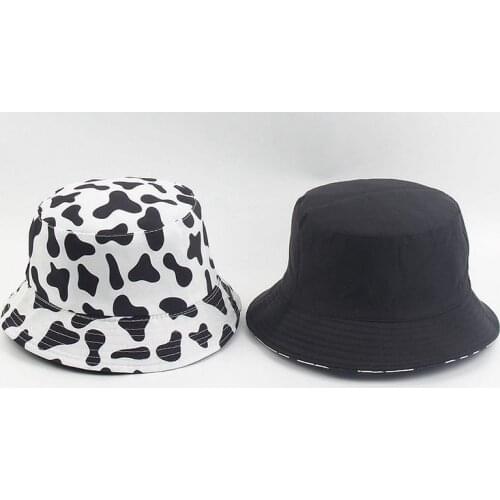 Women New Fashion Summer Reversible Black White Cow Pattern Bucket Hats Lady Men Spring Autumn Fisherman Caps Summer bucket Hat
