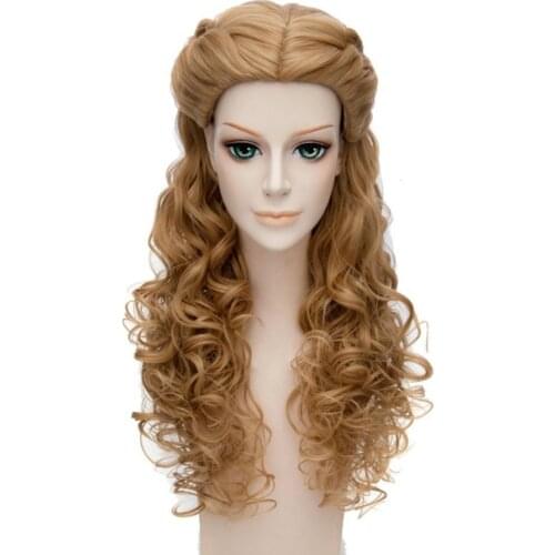 Anime 65cm Blonde Mix Wavy Long Central Part Styled Synthetic Hair Cosplay Full Wigs For Women Princess Cinderella Wig