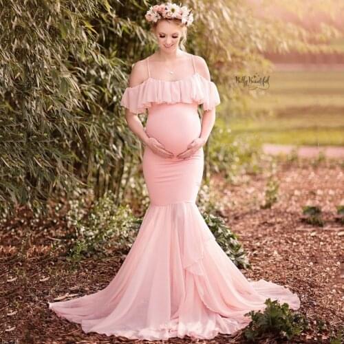 Mermaid Maternity Dresses Photo Shoot Pregnant Women Photography Props Sexy Shoulder Strap Off Shoulder Pregnancy Maxi Gown 2020