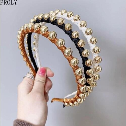 PROLY New Fashion Women Hairband Multi-layer Winding Headband Golden Beads Turban Adult Casual Headwear Hair Accessories