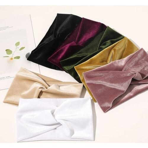 Fashion Solid Color Gold Velvet Cross Stretch Fabric Women Girls Headband Headpiece Turban Bandage Hair Accessories Headwear