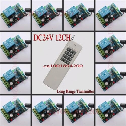 DC 24V Relay 12 CH RF Light Lamp LED Lighting Remote Controller Wireless Power ON OFF Switches Momentary Toggle Learning RX TX