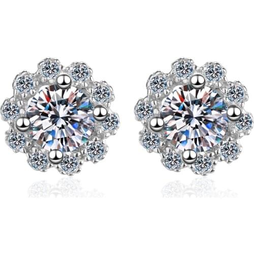 Passed Diamond Perfect Test Moissanite Earrings 925 Sterling Silver Flowers 0.6-1Ct Gem Ear Studs Wedding Anniversary Jewelry
