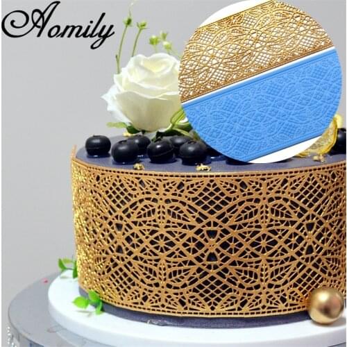 Aomily 40CM Lace Design Silicone Mold Wedding Birthday Cake Border Decoration Fondant Cake Surround Food Grade Mat Baking Mold