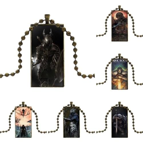 Dark Soul Lordran Astora Knight Glass Pendant Necklace Handmade Half Pendant Rectangle Necklace For Women Party Gift