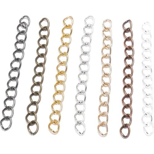 50pcs/lot 50mm Gold Necklace Extension Tail Chain Bracelet Extender Tails For DIY Jewelry Finding Making Match Connectors 5x7mm