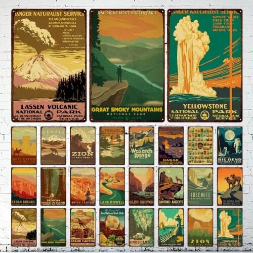 Vintage National Park Landscape Metal Tin Signs Retro Travel City Scenery Art Iron Plaques Bar Home Decoration Wall Stickers
