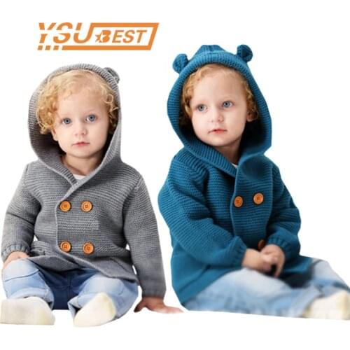 Baby Boy Knitting Cardigan 2019 Winter Warm Newborn Infant Sweaters Fashion Long Sleeve Hooded Coat Jacket Kids Clothing Outfits