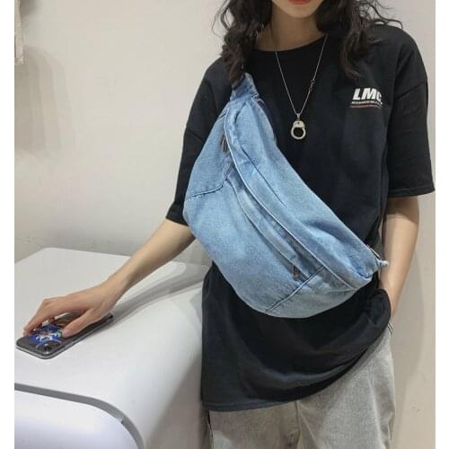 2021 Denim Large Women fanny pack Trending Unisex Men Waist bags Fashion Big Womens belt bag Multi function Casual Chest bag
