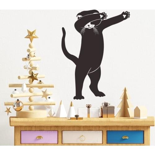 Funny Dance Cat Cover Eyes with Arm Wall Stickers for Living Room Window Vinyl Wall Decals double-side View Stickers Playroom