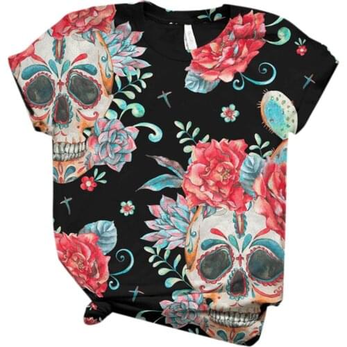Plus Size Women Short Sleeve Tshirt 3d Skull Printed O-neck Tops Tee T-shirt Casual Loose High Street Tshirt Poleras Mujer #P3