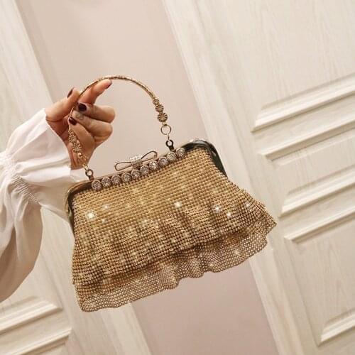 Brand design women handbag Shining gold Evening Clutch Bags Diamond Ruffle Evening Bag With Chain Shoulder Bag Womens purse
