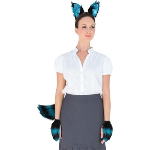 4pcs/set Women Maid Dog Cat Claws Lolita Plush Gloves Tail Paw Ear Set Plush Fox Gloves Ear Headband Headdress with Tail Cosplay