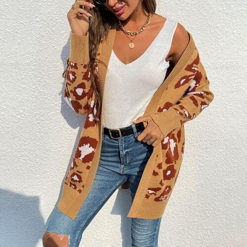 Cardigan Negro Mujer Women Autumn Winter 2021 New Sweater Cardigans Women Long Leopard Knitted Sweater