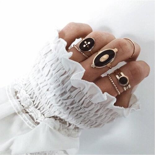 6 Pcs/set Bohemian Gold Color Corss Rings Set for Women Geometric Knuckle Midi Rings Jewelry Accessories