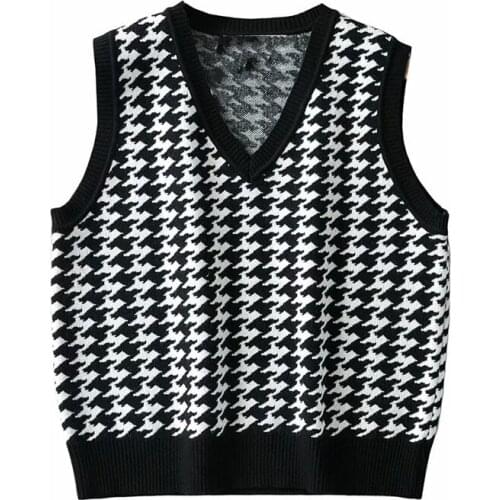 Spring and autumn new street fashion wild houndstooth knit V-neck pullover slim sweater vest ladies