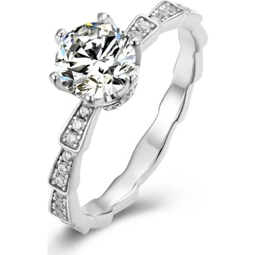 100% 925 Sterling Silver Round Cut Created Moissanite Diamonds Gemstone Wedding Fine Jewelry 1Ct Ring For Women