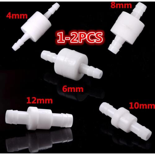 1-2PCS Plastic One Way Inline Check Valve Fuel Gas Liquid Water 4mm/6mm/8mm/10mm/12mm White