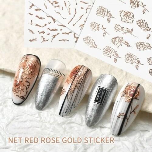 1PC Water Nail Decal And Sticker Hollow Rose Sticker Nail Art Jewelry Laser Sticker Decorative Nail Art Flower 3d Sequins TSLM2