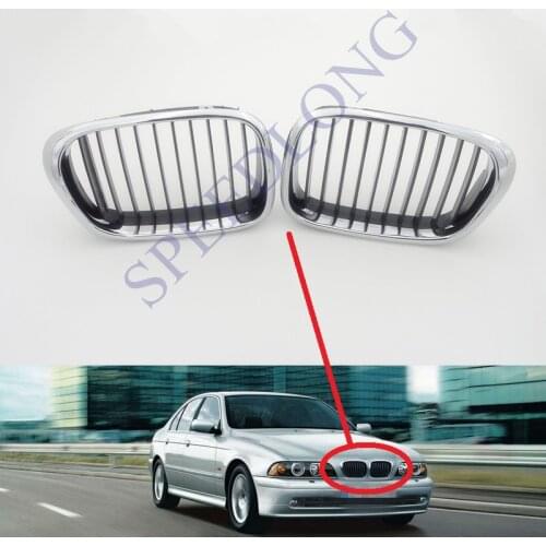 2 Pcs/Pair RH and LH Front Upper Grilles Grills Insert with Electroplating Frame for BMW 5 Series E39 2001