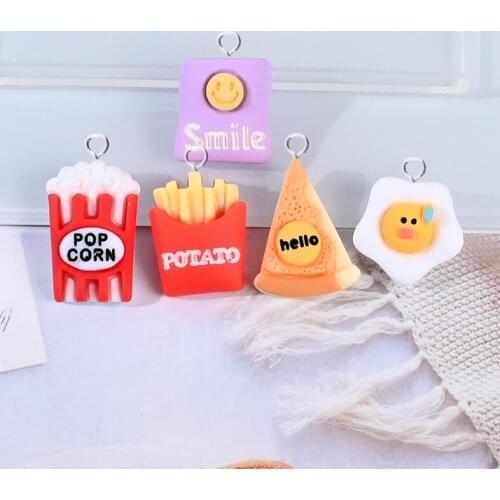 20pcs/lot Cut Chips Popcorn Sandwich Egg Charms for Jewelry Making Diy Brooch Earrings Necklace Resin Pendant Carft