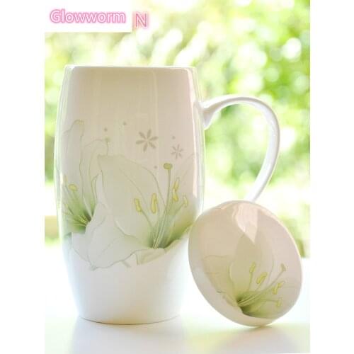 Glowworm 2020 Ceramic Mugs With Lid Scoop Creative Ceramic Milk Coffee Mug Cup Elegant Wedding Gift Big Volume