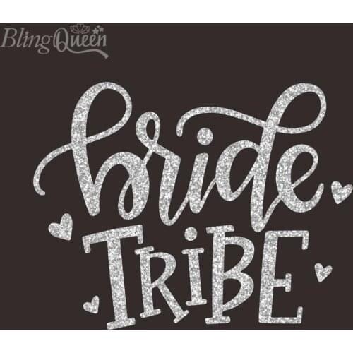 BlingQueen 12PCS/LOT Hot Fix Iron On Decal Glitter Vinyl Heat Transfers Bride Tribe Design