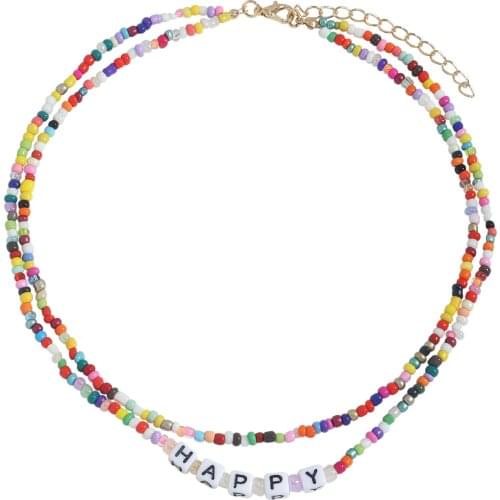 Best Lady Boho Beads Letter Strand Necklace for Women Trendy Acrylic Handmade Colorful Collar Choker Necklace Holiday Jewelry