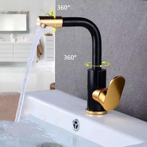 Black Gold 360 Rotation Basin Faucet Single Handle Hole Hot Cold Mixer Desk Mounted Toilet Sink Tap Bathroom Kitchen Accessories