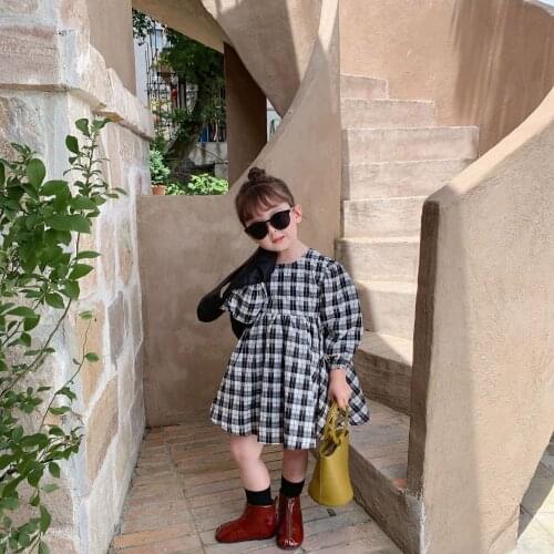 Childrens Clothing Girls' Autumn 2021 Korean Plaid Dress Mori Girl Cotton Hemp British Style Children Casual Dress