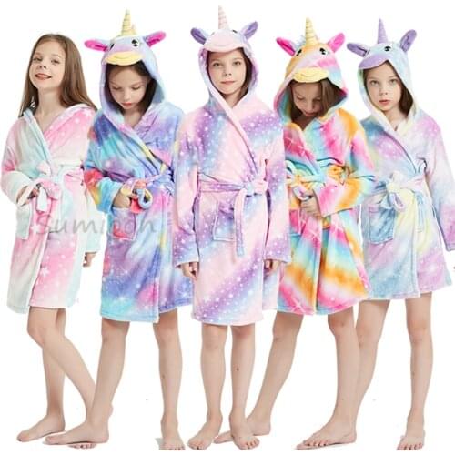 Children Bath Robes Flannel Winter Kids Sleepwear Robe Infant pijamas Unicorn Nightgown For Boys Girls Pajamas Baby Clothes