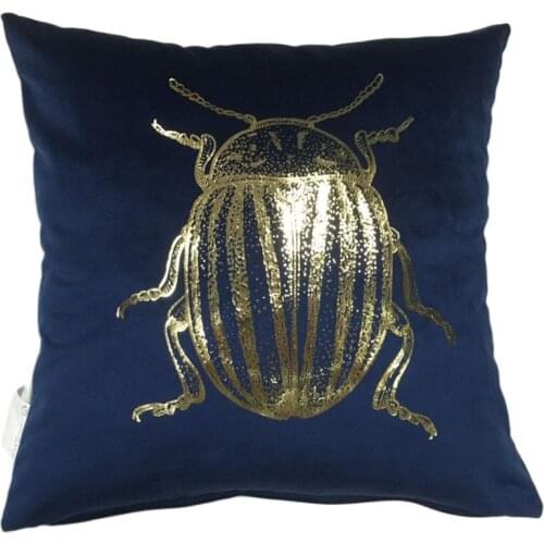 Best Selling Insect Foil Printing Cushion Cover Square Velvet Gold Stamping Beetle Throw Pillowcase Modern