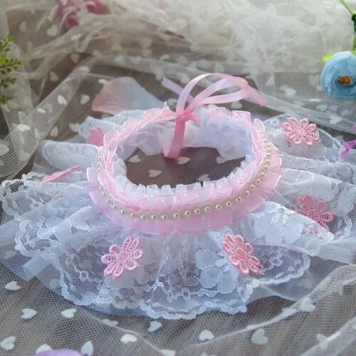 Pet Cat Dog Adorable Lace Collar Bib Pleated Elastic Mesh Lace Ribbon Trims Toy Dolls Skirts Collar Pet Clothing Sewing Decor