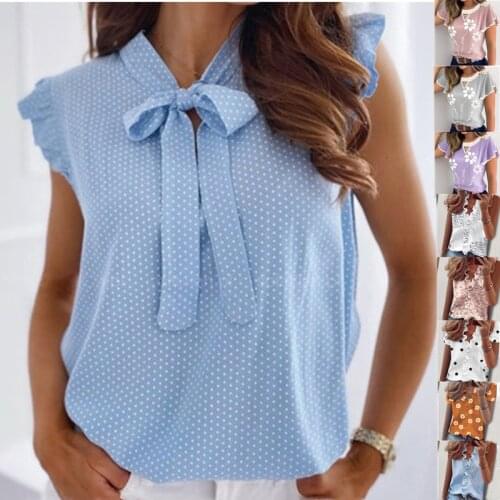 Summer Butterfly Short Sleeve Shirt Elegant Polka Dot Bandage Women Shirts Blouse 2020 Casual Female Ruffle Pullover Tops Blusa