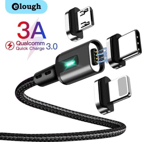 Elough Magnetic Charging Cable 3A Fast Charge Micro USB Type C Cable Magnetic Charger For iPhone 11 12 Xiaomi Mobile Phone Cable