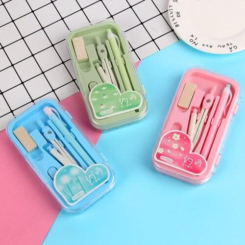 Small fresh metal compass set Geometric drawing ruler Student test set ruler Learning stationery