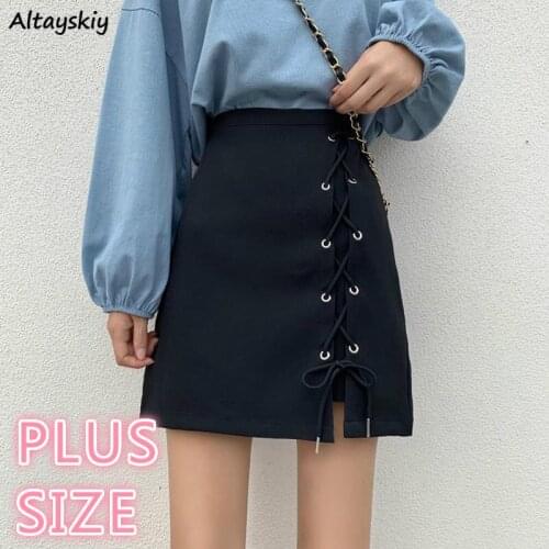 Mini Skirts Women Lace-up High Waist A-line Slim Korean Style Elegant Solid Trendy Club Streetwear Faldas Mujer Summer Friends