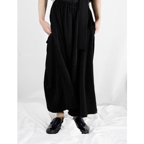 Mens casual trousers culottes super loose dark black Jiufen Kuku Yamamoto Yoshi style Korean version of fashion stage wear pe