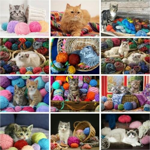 Huacan Diamond Painting Kit Cat Ball Of Yarn Wall Stickers Full Square/round Embroidery Animal Mosaic Cross Stitch Diamond Art