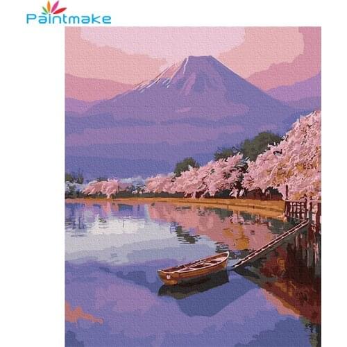 Paintmake Landscape DIY Paint By Numbers Mount Fuji Oil Painting On Canvas Cherry blossoms Home Decor Art Picture Kids