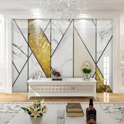 Custom Mural Wallpaper Minimalism Geometric Golden Line Marble TV Background Wall Painting