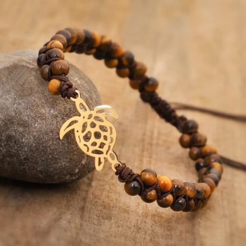 Natural Stone Beads Handmade Bracelet Sea Turtle Steel Charm Bracelets Double Layers String Braided Wrap Bracelet Women Jewelry