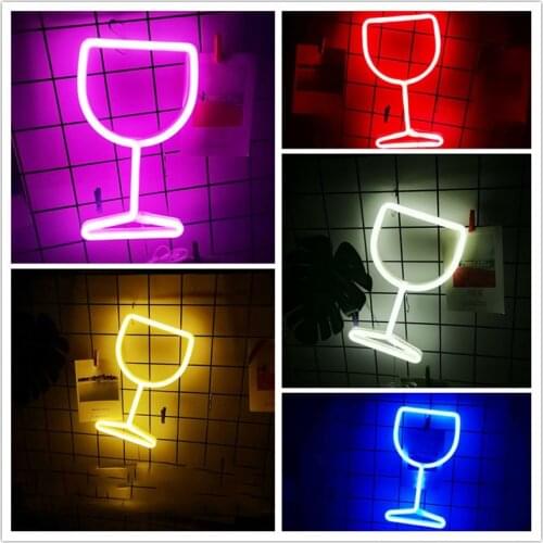 Wine Glass Led Neon Light Signs Winebowl Wall Hanging Lamp Wall Night Light USB Battery Operated Neon Sign Bar Room Decor Gifts